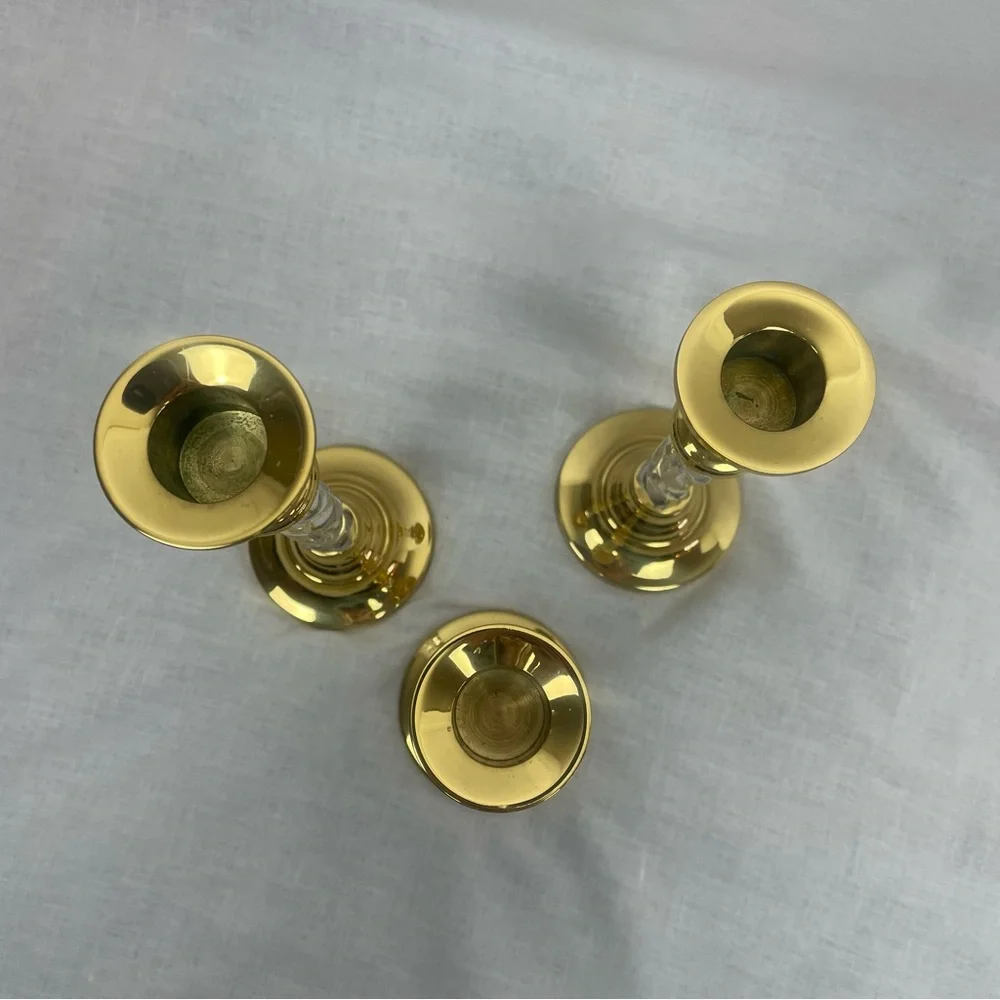 Set of 3 Vintage PartyLite Brass Candlestick Holders - Picture 6 of 9